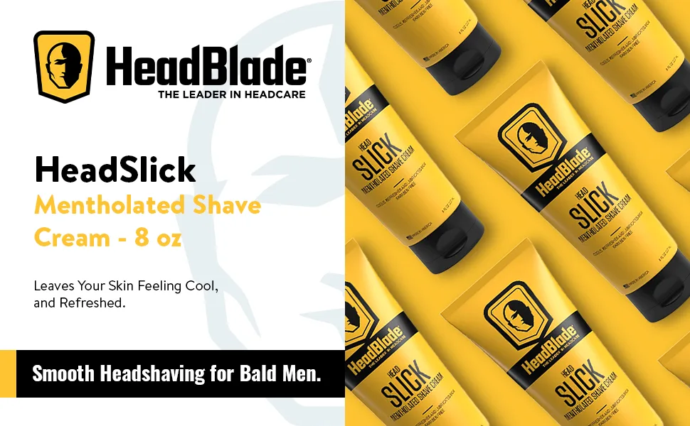 HeadBlade HeadSlick Shave Cream 8 oz for Smooth Headshaving for Bald Men, Helps with Irritation, Redness, & Razor Burn 8 Fl Oz (Pack of 1) - HeadBlade HeadShed Men