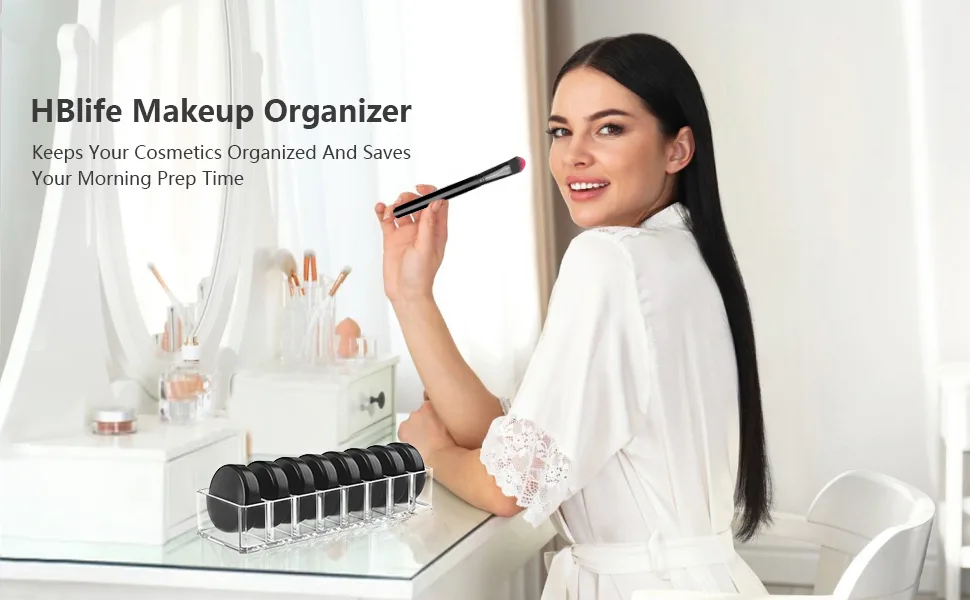 HBlife Clear Acrylic Makeup Compact Organizer, 8 Spaces Vanity Organizer Stand Eyeshadow Pallet Storage for Lipstick Bronzer Powder Highlighter, Skincare Cosmetic Display Cases for Bathroom - product information 28