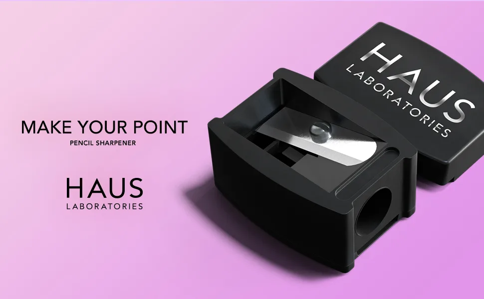 HAUS LABORATORIES By Lady Gaga: PENCIL SHARPENER | Black Cosmetics Sharpener for Eyeliners and Lip Liners, Includes Blade Cleaner, Vegan & Cruelty-Free | 1-Piece - cosmetics sharpener, makeup sharpener, haus labs sharpener, lady gaga sharpener, eyedentify pencil