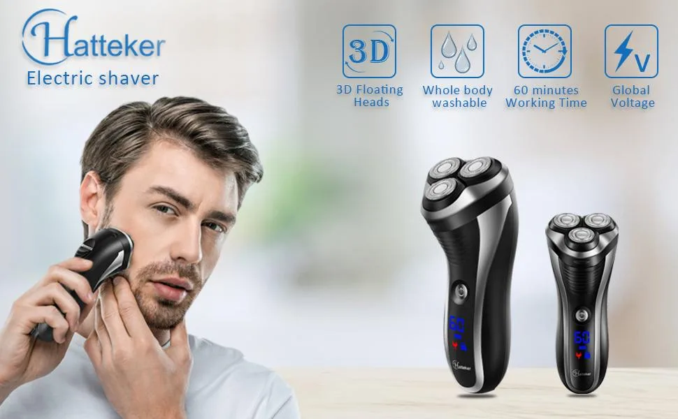 Hatteker Electric Shaver Rotary Razor Men Cordless Beard Trimmer Pop-Trimmer Waterproof - product information 2
