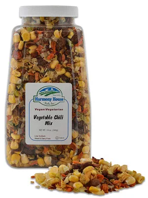 Harmony House Plain Vegetable Chili Mix  Gluten Free, Low Sodium, For Cooking, Camping, Emergency Supply & More (14 oz. Jar) - Vegetable Chili Mix