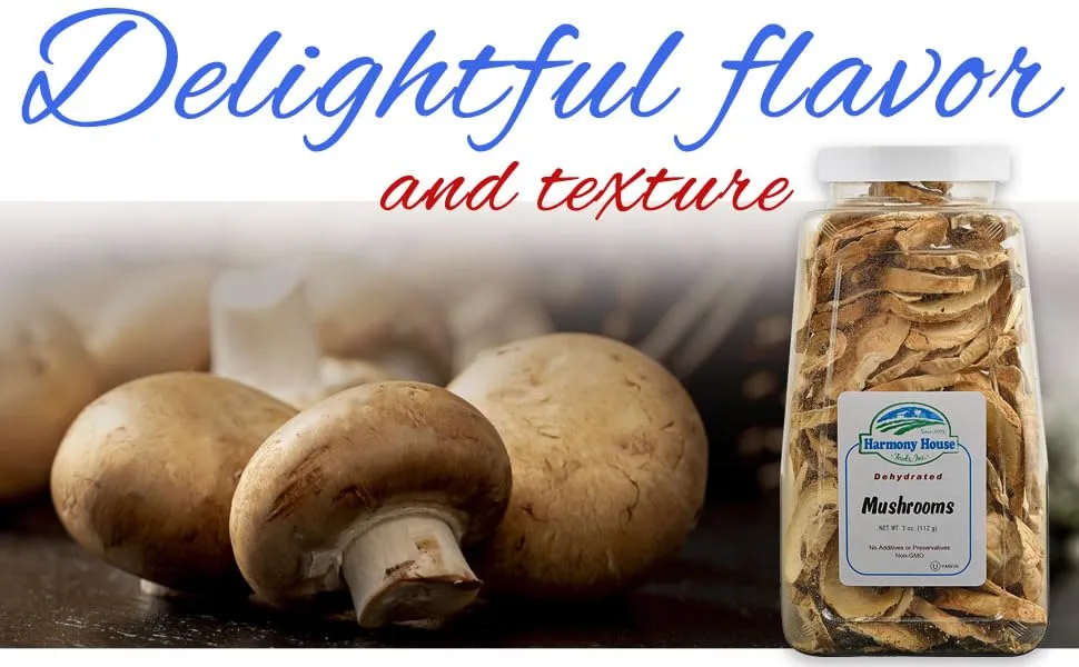 Harmony House Dried White (Button) Mushrooms  Dehydrated Vegetables For Cooking, Camping, Emergency Supply and More, 3 oz, Quart Jar 3 Ounce (Pack of 1) - Harmony Hills Dried White Button Mushrooms