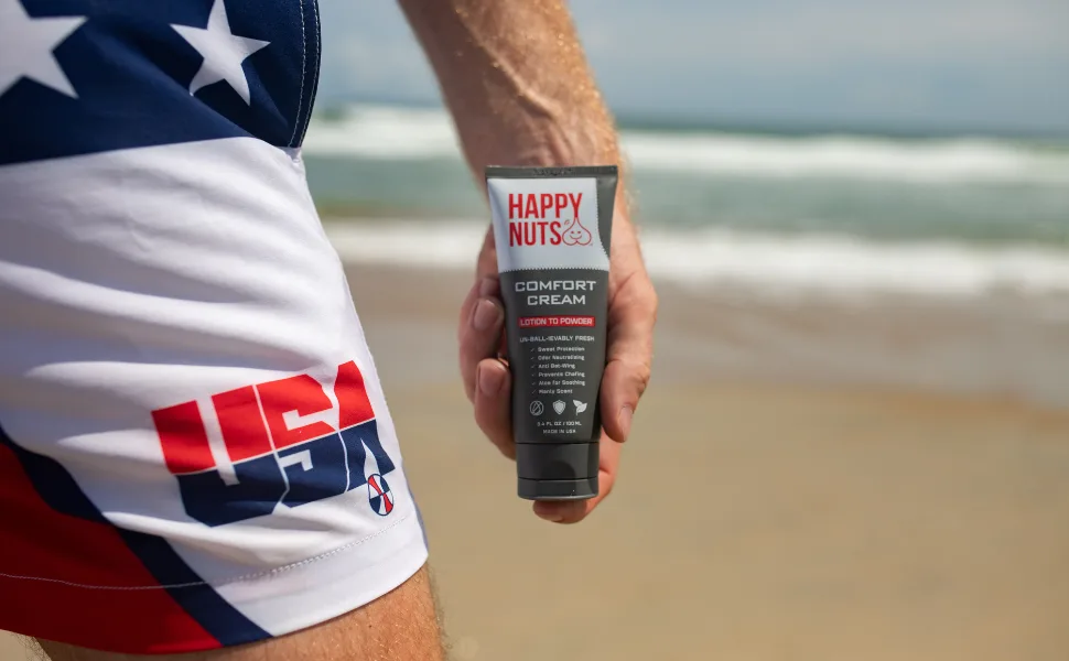 Happy Nuts Comfort Cream Ball Deodorant For Men | Anti-Chafing, Sweat Defense & Odor Control Original - beach