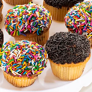 Happy Birthday Cupcakes Large Gift Basket Rainbow Sprinkle Chocolate Sprinkle | 7 INDIVIDUALLY WRAPPED Fresh Cupcakes | Party Food Gift - chocolate and rainbow sprinkles