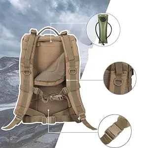 Hannibal Tactical MOLLE Assault Pack, Tactical Backpack Military Army Camping Rucksack, 3-Day Pack Black - comfort back pannel with hydration bladder