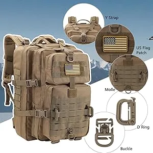Hannibal Tactical MOLLE Assault Pack, Tactical Backpack Military Army Camping Rucksack, 3-Day Pack Black - tactical backpack