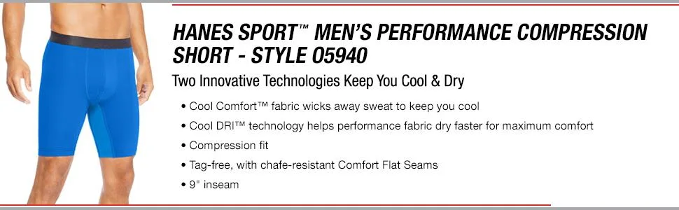 Hanes Sport Men's Performance Compression Short Medium Ebony/Ebony - product information 3