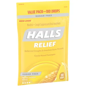 HALLS Relief Honey Lemon Sugar Free Cough Drops, Value Pack, 180 Drops 180 Count (Pack of 1) - image