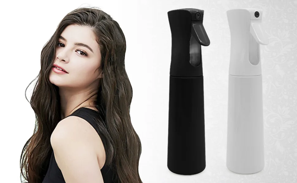 Hair Spray Bottle Empty Plastic Trigger Spray Bottle Refillable Fine Mist Sprayer Bottle 2 Pack 10oz /300ml for Hair Styling, Cleaning, Garden Continuous Water Mister (1Black+White) - Spray Bottles