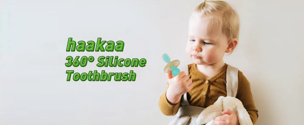 haakaa 360 Baby Toothbrush with Suction Base Infant Silicone Toothbrush Teethers for Babies Teething Toys,1pc (Blue) - BHK075-B