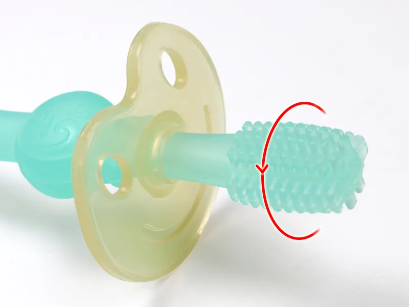 haakaa 360 Baby Toothbrush with Suction Base Infant Silicone Toothbrush Teethers for Babies Teething Toys,1pc (Blue) - BHK075-B