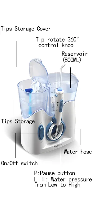 H2ofloss Dental Water Flosser for Teeth Cleaning with 12 Multifunctional Tips&800ml Capacity, Professional Countertop Oral Irrigator Quiet Design(HF-9) - product information 1