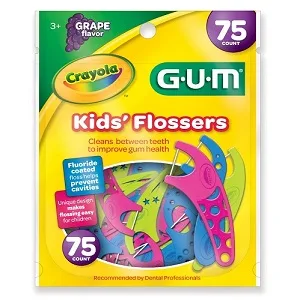 GUM-897 Crayola Kids' Flossers, Grape, Fluoride Coated, Ages 3+, 75 Count 75 Count (Pack of 1) Flossers - product information 1
