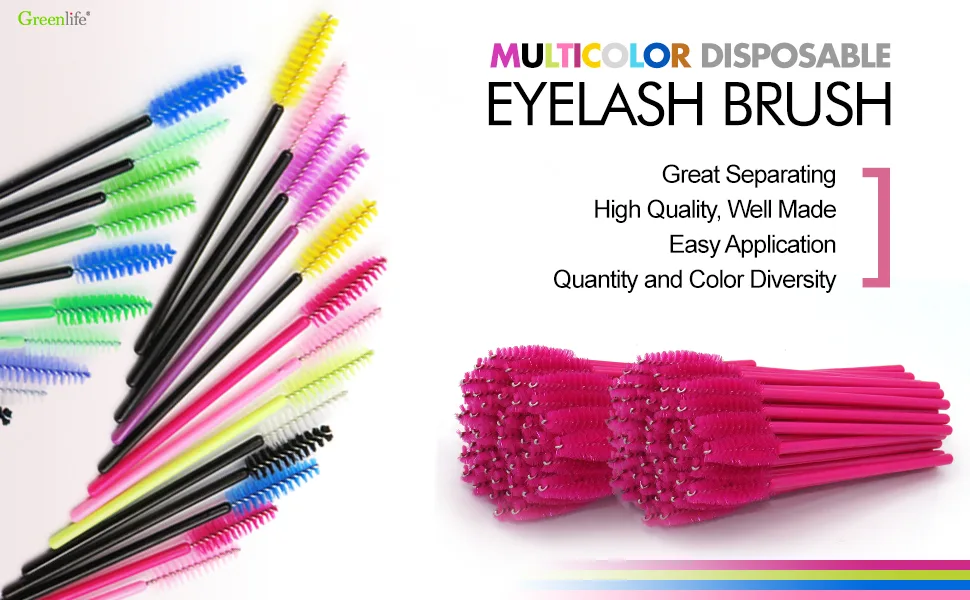 GreenLife 50 pcs Multicolor Disposable Eyelash Brush Mascara Wands Applicator (Black-Rose) - product information 1