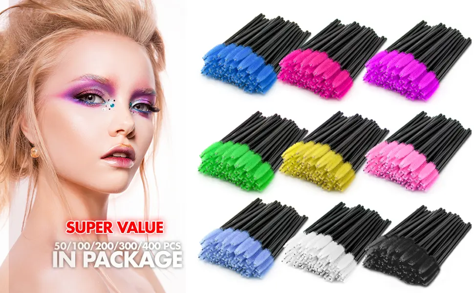 GreenLife 50 pcs Multicolor Disposable Eyelash Brush Mascara Wands Applicator (Black-Rose) - product information 7