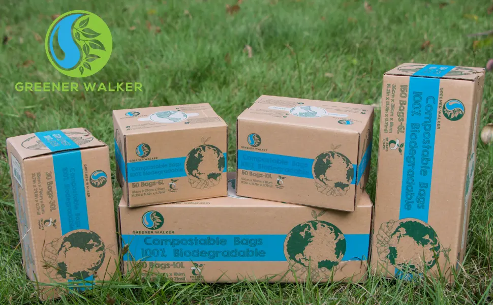 GREENER WALKER 100% Compostable Trash Bags, 1.6 Gallon-150Bags, ASTM D6400 BPI Biodegradable Food Kitchen Waste Bags 6L - Compost trash bags