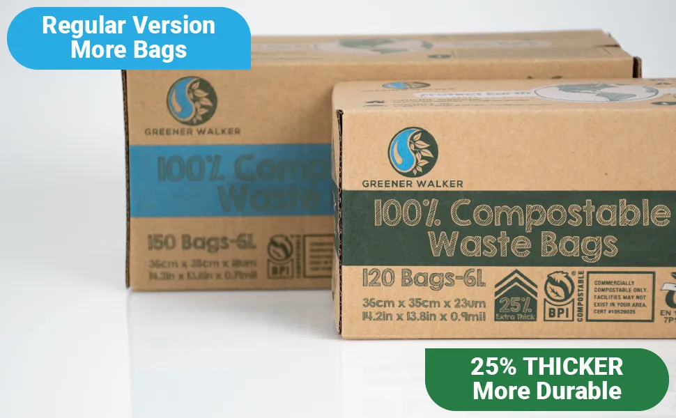 GREENER WALKER 100% Compostable Trash Bags, 1.6 Gallon-150Bags, ASTM D6400 BPI Biodegradable Food Kitchen Waste Bags 6L - food scrap bag