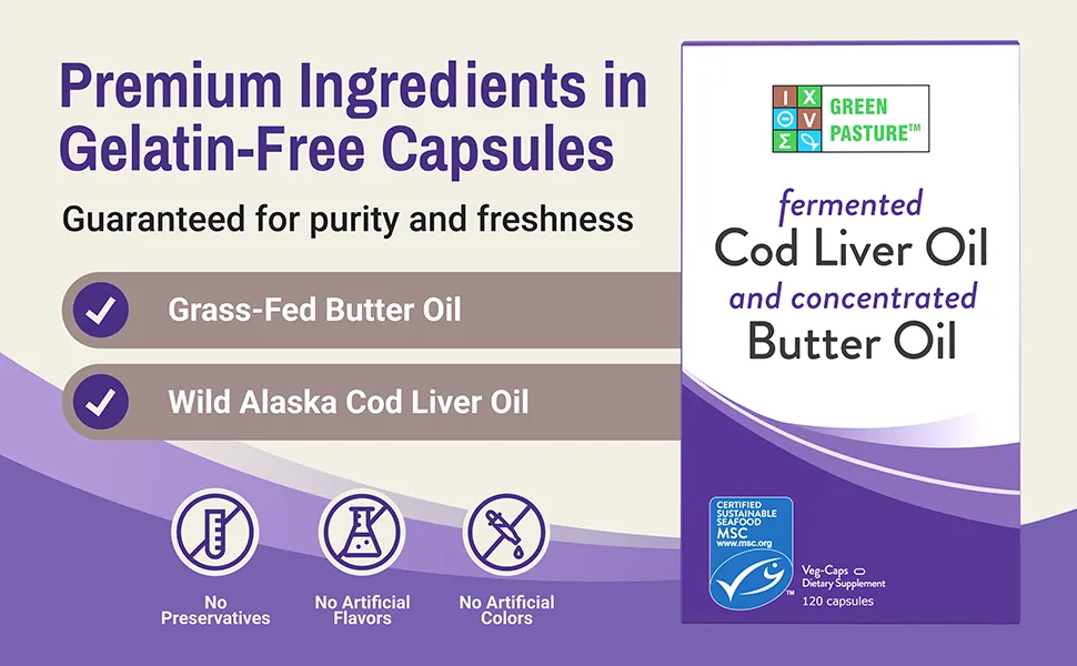 Green Pasture Blue Ice Royal Butter Oil / Fermented Cod Liver Oil Blend - 120 Capsules - Blend 120 Caps