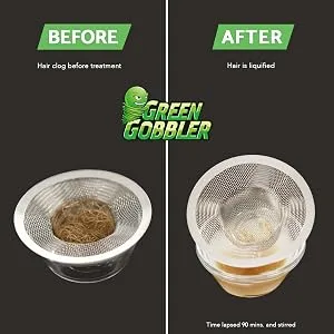 Green Gobbler Drain Clog Dissolver, Drain Opener-Cleaner ,Toilet Clog Remover, 31 oz - before and after