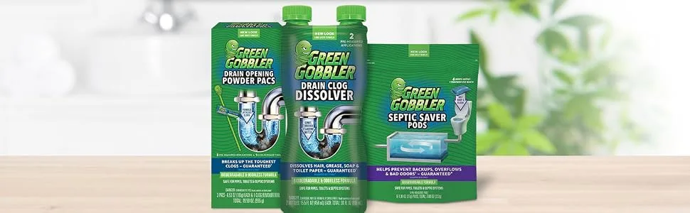 Green Gobbler Drain Clog Dissolver, Drain Opener-Cleaner ,Toilet Clog Remover, 31 oz - Tagline drain & septic