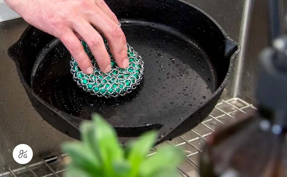 Greater Goods Chainmail Scrubber | Clean the Cast Iron Like a Pro without Losing Seasoning | Dishwasher Safe and Easy on the Hands | Designed in St. Louis - Cast Iron Chainmail Scrubber by GreaterGoods, Easy on Your Hands, Dishwasher Safe, Cleaner Scraper