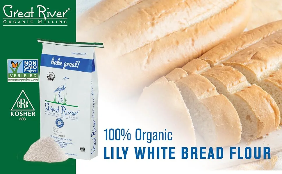 Great River Organic Milling, Lily White Bread Flour, All-Purpose, Organic Unbleached & Unbromated , 25 Lb (Pack Of 1) - Lily White Logo