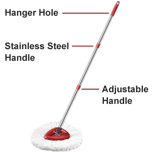 GRAREND 4-Section Spin Mop Replacement Head Handle, Compatible with Ocedar Mop Handle for EasyWring Mop Refills, 2.5-to-5 Foot Easy Cleaning Floor Head Mop for Floor Cleaning (Red - Germany Screw) - broom handle