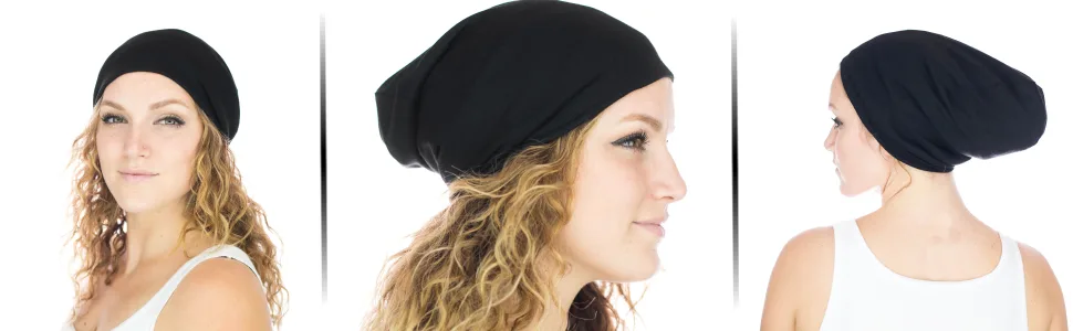 Grace Eleyae GE Women's Satin Lined Sleep Cap Slap Silky Beanie Soft Smooth & Stylish Hair Care Hat Black - product information 3