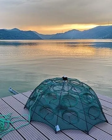 Goture Portable Folded Fishing Net Fish Shrimp Minnow Crayfish Crab Baits Cast Mesh Trap Automatic Automatic 6 sides 12 Holes with 100 Feet Rope - minnow trap