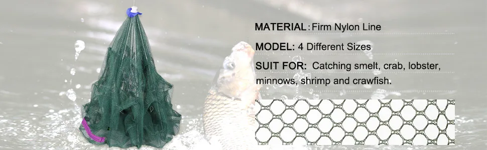 Goture Portable Folded Fishing Net Fish Shrimp Minnow Crayfish Crab Baits Cast Mesh Trap Automatic Automatic 6 sides 12 Holes with 100 Feet Rope - shrimp trap