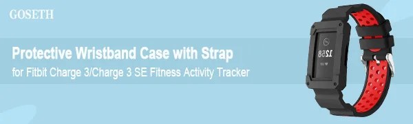 GOSETH Compatible with Fitbit Charge 4/Fitbit Charge 3 Bands with Case, Silicone Strap with Shatter-Resistant Protective Frame for Fitbit Charge 3/SE/Charge 4 and Special Editions (Black&Grey) - GOSETH for Fitbit Charge 3/SE Band