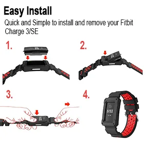 GOSETH Compatible with Fitbit Charge 4/Fitbit Charge 3 Bands with Case, Silicone Strap with Shatter-Resistant Protective Frame for Fitbit Charge 3/SE/Charge 4 and Special Editions (Black&Grey) - The Install Step