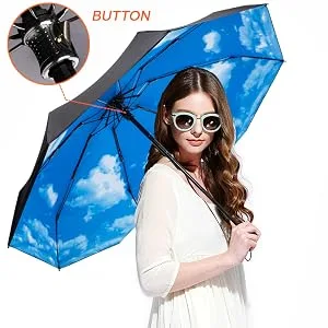 Goothdurs Mini Travel Compact Windproof Umbrella - Small Folding Lightweight Sun & Rain Umbrellas with 95% UV Protection for Women Men A1_Black - button