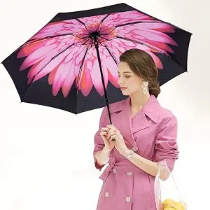 Goothdurs Mini Travel Compact Windproof Umbrella - Small Folding Lightweight Sun & Rain Umbrellas with 95% UV Protection for Women Men A1_Black - windproof umbrella