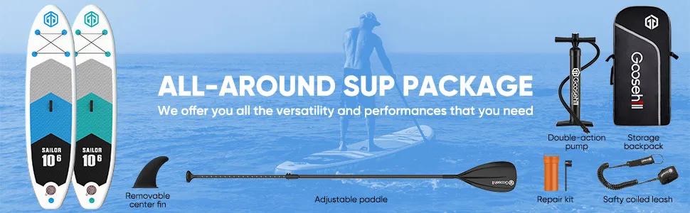 Goosehill Inflatable Stand Up Paddle Board 10'6" x 32" x 6", Reinforced Double Layer All-Around Paddleboard for All Skill Level, Premium SUP Package, Patterns Open for Customization Sailor Blue - product information 12
