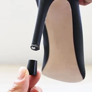 GoGoHeel Quick Tips - The Original High Heel Protector & Heel Repair Caps - 2 Pairs X-Small, Small (7-9 mm, 9-11 mm) Black - GoGoHeel QUICK TIPS Heel Cap being applied over worn high heel tip with exposed metal nail