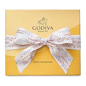 Godiva Chocolatier Assorted Chocolate Truffles Gold Gift Box, Happy Birthday Ribbon, White, 14.6 Oz - Gold Collection