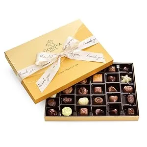 Godiva Chocolatier Assorted Chocolate Gold Gift Box, Thank You Ribbon, 36 pc. - Godiva Chocolates