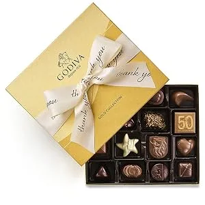 Godiva Chocolatier Assorted Chocolate Gold Gift Box, Thank You Ribbon, 19 Pieces - Godiva Chocolates