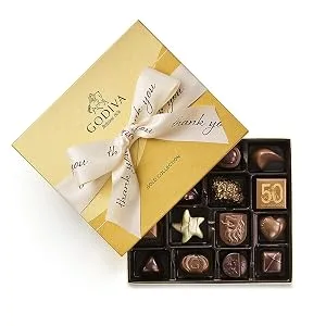 Godiva Chocolatier Assorted Chocolate Gold Gift Box, Thank You Ribbon, 19 Pieces - Godiva Chocolates