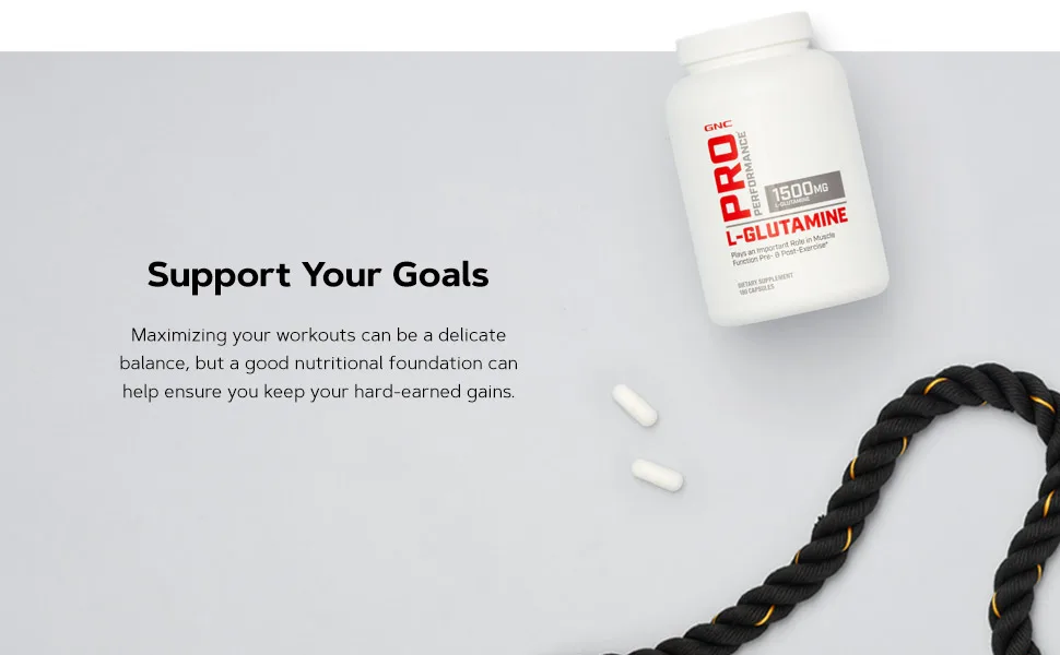 GNC Pro Performance L-Glutamine, 180 Capsules, Supports Muscle Recovery 180 Count (Pack of 1) - Support Your Goals.