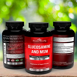 Glucosamine Sulfate Supplement (2000mg per Serving) with MSM - 240 Small Vegetarian Capsules - No Shellfish, GMO's or Harmful Additives - Divine Bounty Glucosamine MSM