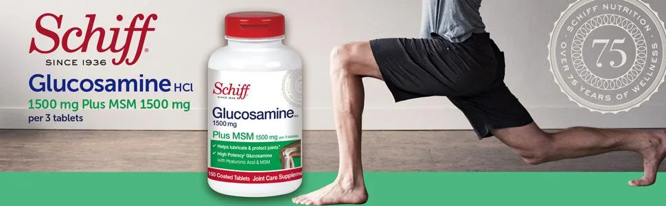 Glucosamine 1500mg (per serving) + MSM, Schiff Tablets (150 count in a bottle), Joint Care Supplement, Helps Support Joint Mobility and Flexibility, Helps Support Healthy Structure of Cartilage* - Glucosamine chondroitin joint health hyaluronic acid move free Kirkland osteo joint supplement msm