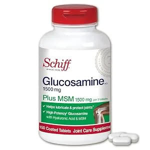 Glucosamine 1500mg (per serving) + MSM, Schiff Tablets (150 count in a bottle), Joint Care Supplement, Helps Support Joint Mobility and Flexibility, Helps Support Healthy Structure of Cartilage* - Triple flex arthritis glucosamine chondroitin msm sulfate collagen osteo bi flex drops instaflex doc