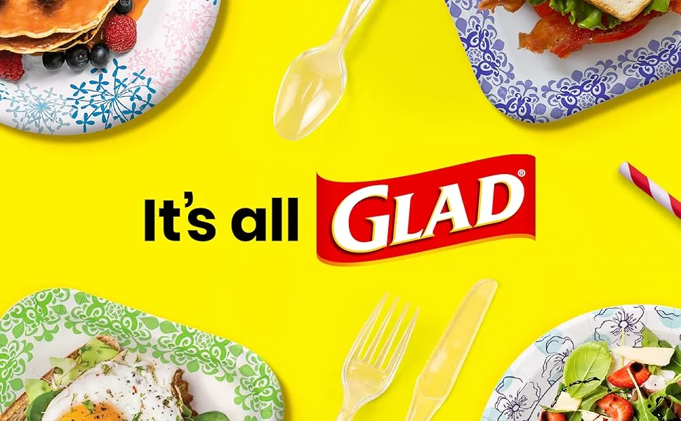 Glad Tabletop Square Disposable Paper Plates for All Occasions | Soak Proof, Cut Proof, Microwaveable Heavy Duty Disposable Plates | 50 Count (Pack of 1) - Glad, Disposable, Paper, Plates, Bowls, Durable, Gladware, Straws, Party