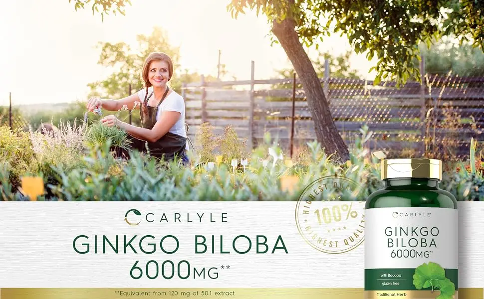 Ginkgo Biloba Capsules | 6000mg | 200 Count | Non-GMO, Gluten Free | by Carlyle - ginkgo