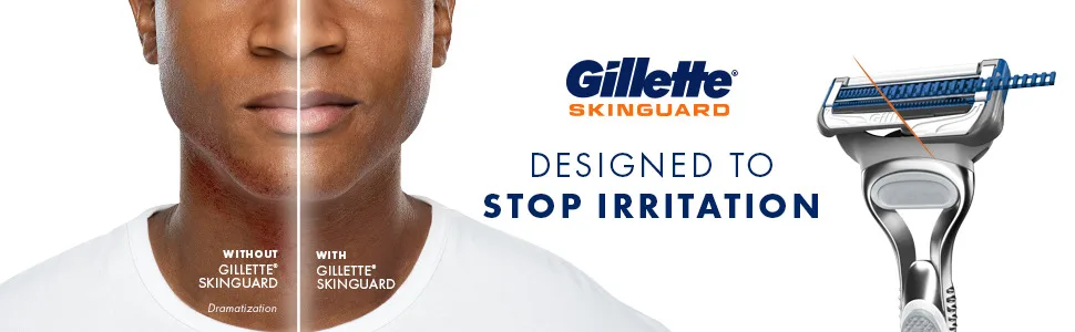 Gillette SkinGuard Razors for Men, 1 Gillette Razor, 4 Razor Blade Refills, Designed for Men with Skin Irritation and Razor Bumps 1 Razor + 4 Refills - Header