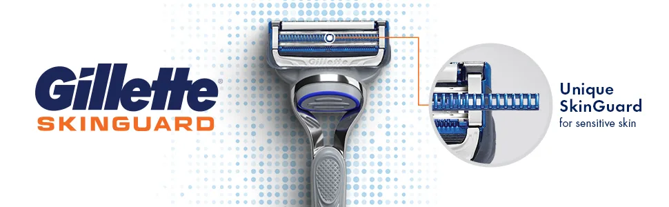 Gillette SkinGuard Men's Razor Blade Refill for Sensitive Skin, 8 Blade Refills 8 Refills (New) - Unique SkinGuard
