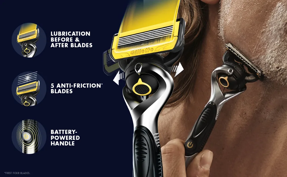 Gillette ProGlide Shield Power Men's Razor Handle + 1 Blade Refill Proshield Handle + 1 Refills - lubrication before and after blades, 5 anti friction blades, battery powered handle