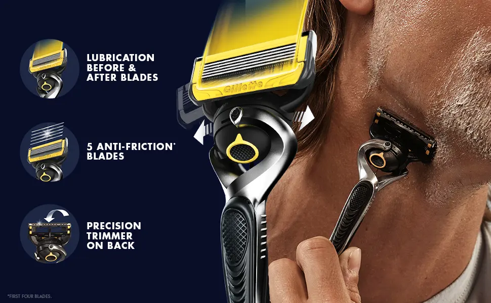 Gillette ProGlide Shield Mens Razor Handle + 1 Blade Refill Handle + 1 Refill - Lubricatino before and after the blades 5 anti friction blades precision trimmer on back